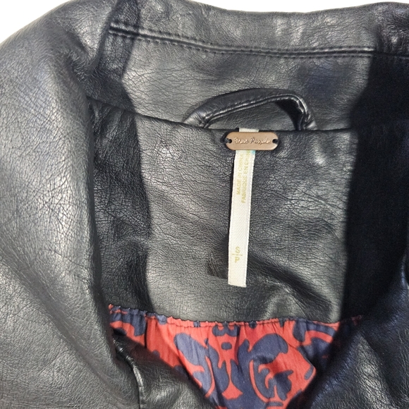 Free People Black Faux Leather Jacket with Gold Zippers - Picture 5 of 14